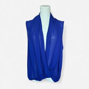 Blue Retrod silk top with‎ plunging cowl neck